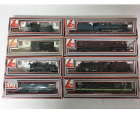 A collection of boxed Lima model railway engines, diesels and rolloing stock including King Charles II, and The Green Howards