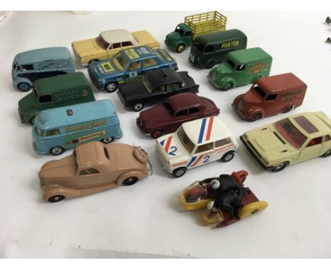 A collection of unboxed Dinky and Corgi model vehicles including Cydrax and Chivers together with an unboxed Britains motor b