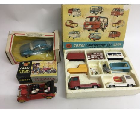 A boxed Corgi American la France aerial ladder truck No 97320, a boxed Corgi Daimler No 9021, a boxed Corgi constructor gift 