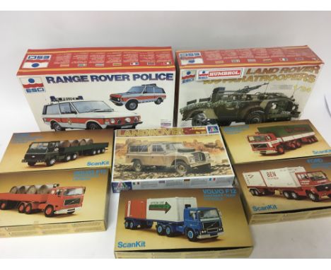 A collection of Lorry and Rover model kits including ESCI and Scankits