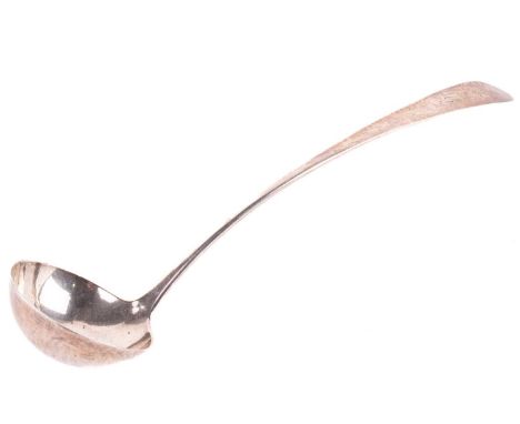 A George III silver soup ladle, Alexander Zeigler, Edinburgh 1801, the pointed terminal with a single initial C, 38.5cm long,