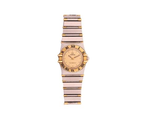 An Omega Constellation lady's wristwatch, featuring a Swiss-made quartz movement in a steel case, measuring 23mm with a gold 