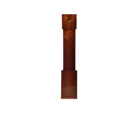 An Art Deco-style walnut-cased 8-day triple train "grandmother" clock of geometric architectural form, 1940s with polished br