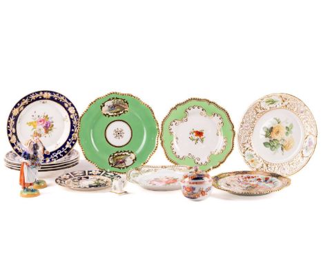 A set of five Spode pattern 3135 circular dessert plates, c1820, with moulded glue ground borders the soles painted with cut 