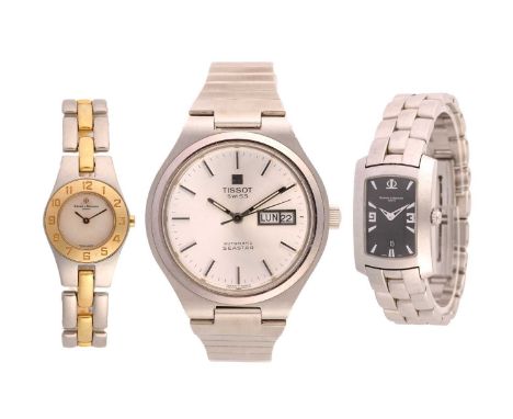 Three watches featuring two ladies' Baume and Mercier watches and a Gents Tissot. The first Baume &amp; Mercier MV045203 feat