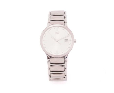 A Rado Centrix wristwatch, featuring a swiss made ETA movement in a steel case measuring 38mm with a silver dial and date ape