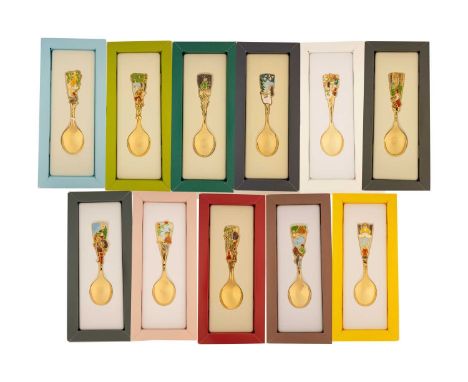 Robbe and Berking. A set of eleven silver gilt and enamel commemorative Christmas spoons; dated 2011-2021 inclusive. Each wit