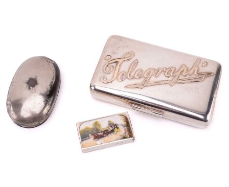 Of Coaching Interest: A silver rectangular cigar box with applied gilt lettering to the lid 'Telegraph', silver-gilt interior