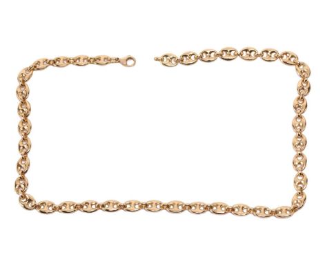 A heavy anchor link chain in yellow metal, fastened with lobster clasp, marked as '750', measuring 52.0 cm in length, total w