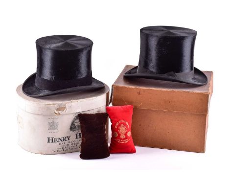 A boxed vintage Locke &amp; Co of London black French silk top hat, approximately 54 cm in circumference, together with a Hen