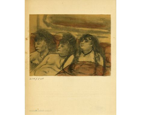 Edgar Degas (French, 1834 - 1917). "Trois filles assises de face". Original color gravure with pochoir, after the monotype. 1