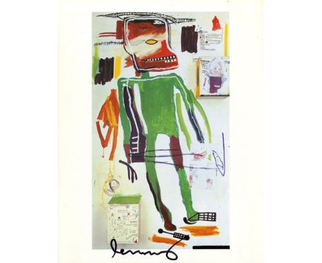 Jean-Michel Basquiat (American, 1960-1988). "Because It Hurts the Lungs". Color offset lithograph. 1986. Printed 1987. Signed