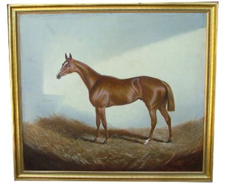 Alfonso Gray/Grey (British, active 1848-1909). "The Racehorse 'Recorder'". Oil on canvas. 1848. Signed and dated lower middle