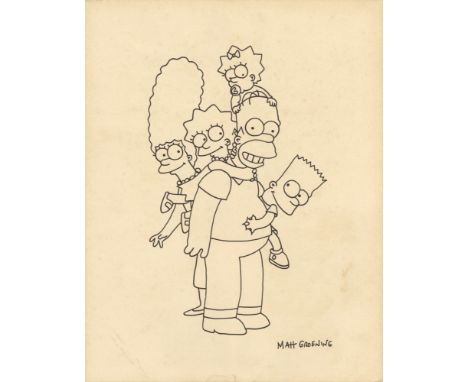 Matt Groening (American, b.1954). "The Simpson Family". Original marker drawing on paper. c2010. Signed lower right. Drawn on