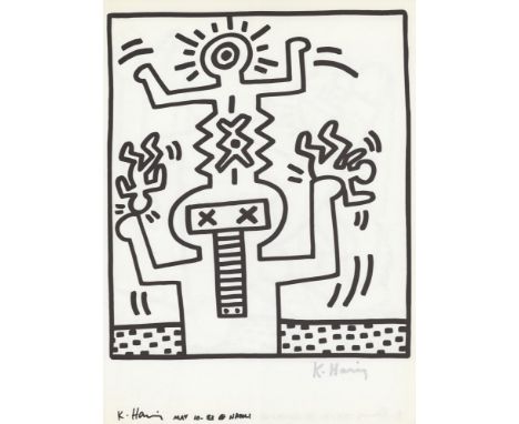 Keith Haring (American, 1958 - 1990). "Naples Suite #25 [untitled]". Lithograph. 1983. Printed 1989. Signed by Haring in silv