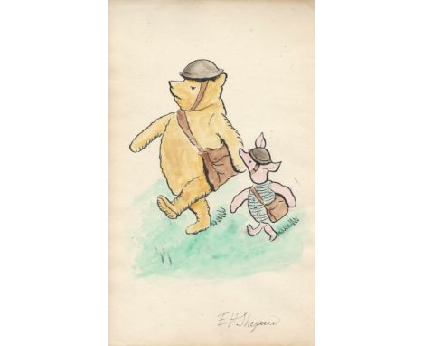 Ernest Howard Shepard (British, 1879 - 1976). "Winnie the Pooh and Piglet". Watercolor and ink drawing on paper. 1940s. Signe