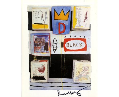 Jean-Michel Basquiat (American, 1960-1988). "Black". Color offset lithograph. 1986. Printed 1987. Signed in black marker, low