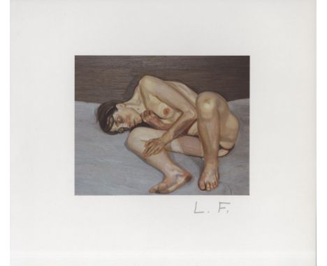 Lucian Freud (German/English, 1922-2011). "Small Naked Portrait". Color offset lithograph. 1974. Printed 1996. Signed in penc