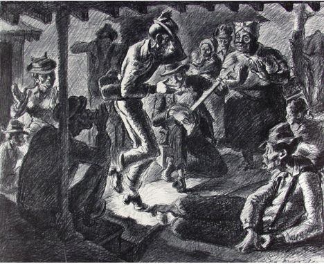 Ben Messick (American, 1901 - 1981). "Plantation Party". Lithograph. 1940. Signed and dated in the stone (as usual), lower ri