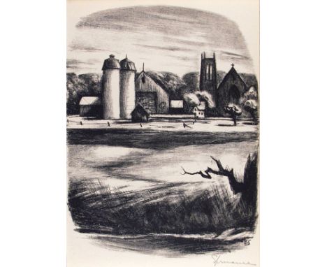 Benton Murdoch Spruance (American, 1904 - 1967). "Newtown Towers". Lithograph. 1948. Signed in pencil, lower right; initialed