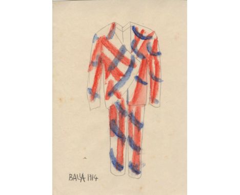 Giacomo Balla (Italian, 1871-1958). "Giacca e Pantaloni Futurista". Watercolor and pencil drawng on paper. 1914. Signed and d