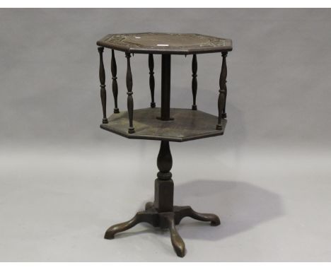 A 20th century Arts and Crafts oak octagonal revolving book table, height 75cm, width 48cm (faults), together with a Regency 