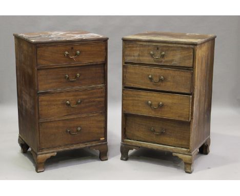 Two similar George III mahogany chests of four drawers, on bracket feet, height 105cm, width 64cm, depth 54cm (alterations an
