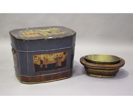 A Chinese painted softwood storage container, decorated with panels of figures, height 49cm, width 66cm, depth 54cm, together