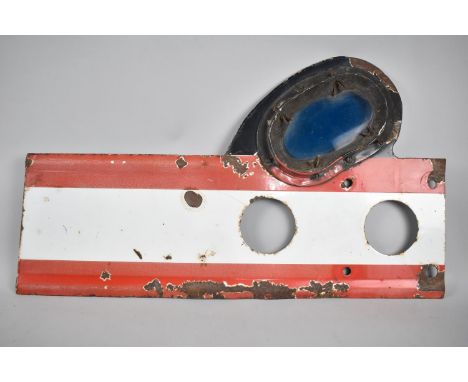A British Railways Subsidiary Arm for Semaphore Stop Signal with Blue Glass Spectacle, Red and White Enamel, 61x20cms 