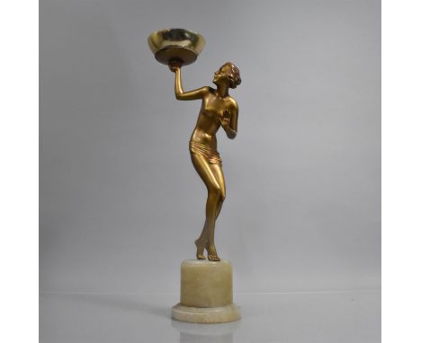 An Art Deco Gilt Spelter Figural Table Lamp Base in the Form of Standing Nude Supporting Fitting for Glass Shade (Not Present