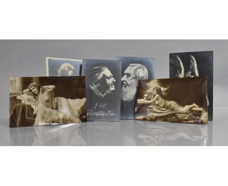 A Collection of Six Erotic Postcards, Three Fantasy Head Mystery Metamorphic, Two Italian and One Rotary, Early 20th Century 