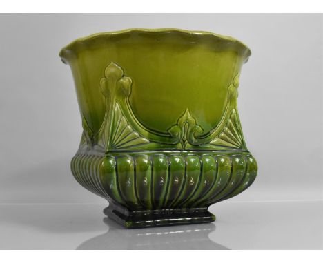 A Bretby Green Glazed Planter of Shaped Organic Form, Impressed Marks to Base, 30cms High 