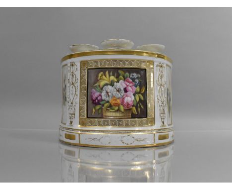 A Late 18th Century Derby Porcelain Tulip/Bulb Pot of Demi Lune Form Having Central Hand Painted Basket of Flowers Panel with