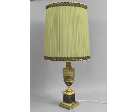 A Gilt Mounted Alabaster Table Lamp of Vase form with Shade, 42cms High