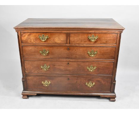 A Mid 19th Century Mahogany Chest of Two Short and Three Long Drawers, Pierced Brass Handles an Ogee Bracket Feet. 118x55x84c