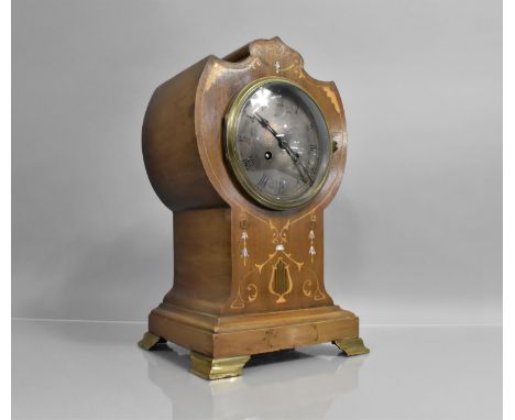 An Early 20th Century Walnut Cased Balloon Clock with Inlaid Lyre and Floral Swags, Brass Bracket Feet, Movement Stamped for 