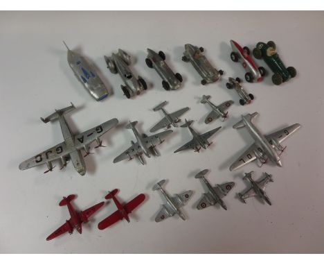 Eleven unboxed Dinky Toys aircraft including Seaplane, Light Transport, Twin-engine Fighter, Racer, etc, and several unboxed 