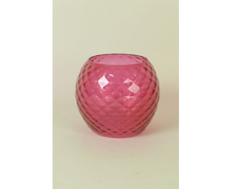 A cranberry glass oil lamp Shade of moulded lattice design, 6 1/2in H