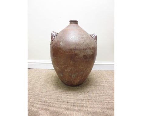 An 18th Century large two handled Storage Jar of ovoid form having orange peel glaze, finger print handle surrounds, 26in, in