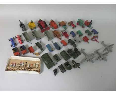 Assorted unboxed, playworn Dinky toys including Commer recovery truck, Land Rover, Armstrong Whitworth, Centurion tank, Masse