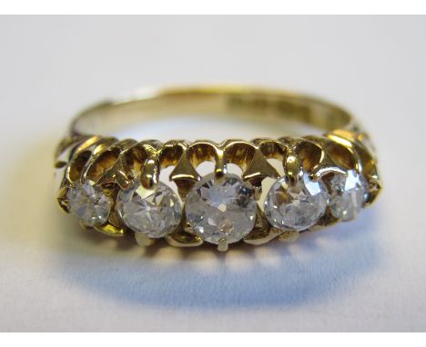 An Edwardian Diamond five stone Ring pavé-set graduated old-cut stones in 18ct gold, Birmingham 1905, ring size N