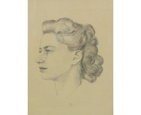 PETER SCOTT. Portrait of H.R.H. Princess Margaret, signed with initials and dated 1948, pencil sketch, 13 x 9 1/2 in. Illustr