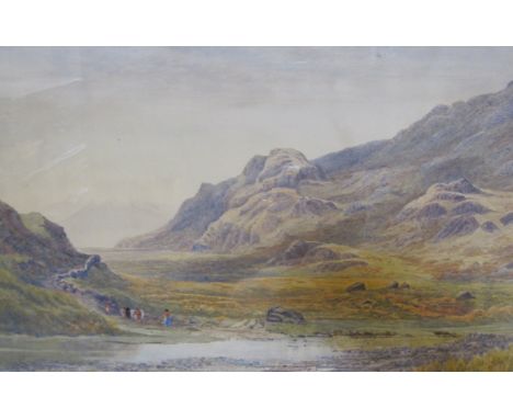 G. GIRVIN. A mountainous river landscape with a drover and cattle on a track, watercolour, 121/2 x 19 1/2 in; a watercolour b
