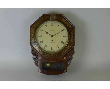 A Regency rosewood cased Drop Dial Wall Clock with white enamel dial inscribed Viner, Regent Street, London, single train fus