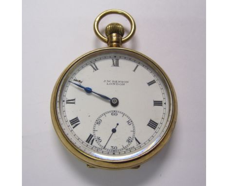 A J.W. Benson Pocket Watch, the white enamel dial with roman numerals and subsidiary dial in 9ct gold case