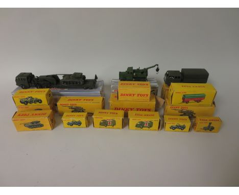 A boxed French Dinky Toys No.890 Tank Transporter and Tank, a boxed No.661 Recovery Tractor, a boxed 80D Camion Militaire, bo