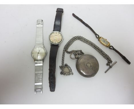 An Omega Seamaster Wristwatch with sweep seconds hand, a Tissot Seastar Wristwatch, ladies Watch with rolled gold case a silv