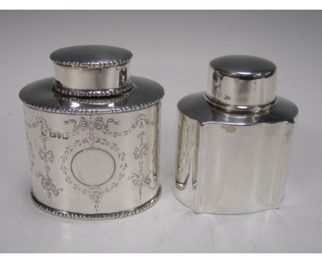 An oval silver Tea Caddy with swagged decoration, Chester 1911, and an Edward VII silver shaped oval Tea Caddy, Sheffield 190
