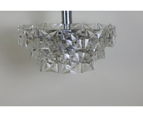 A 20th Century chrome and glass Ceiling Light having three graduated layers of square section glass panels