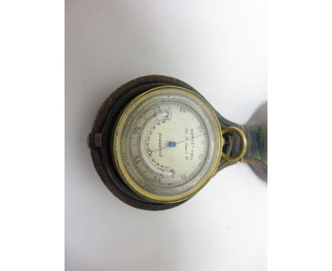 A Pocket Barometer and Thermometer by Rowley & Son Brighton, in original leather case 
